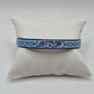 VINTAGE Michaela Frey Blue Floral Enamel Bangle Bracelet Made in Austria